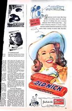 Original 1948 Old Nick Candy Ad: Out to munch, cowgirl, Bit-o-Honey
