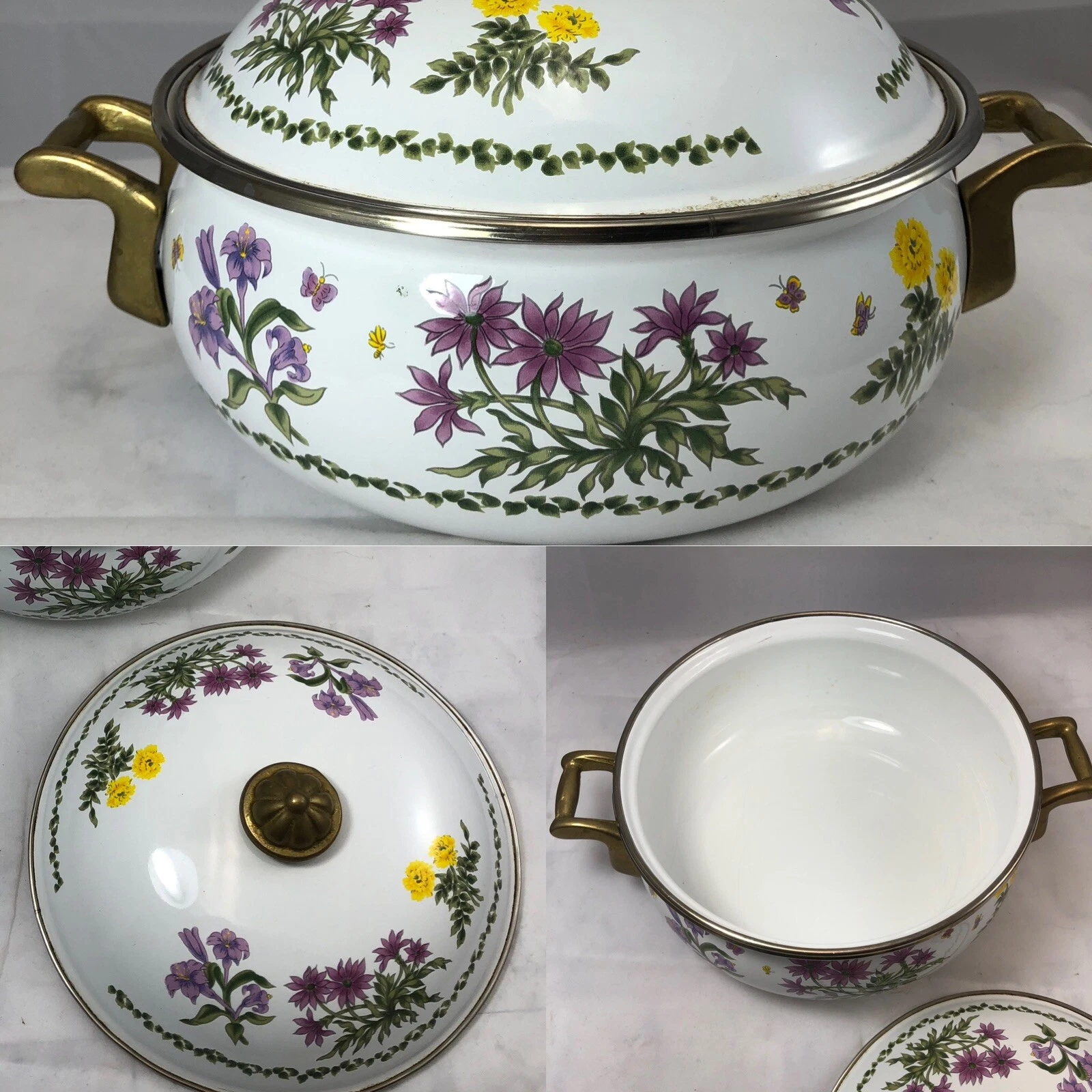 Vintage Lincoware “Ivy Vine” 2.5 Qt Enameled Metal Covered Casserole