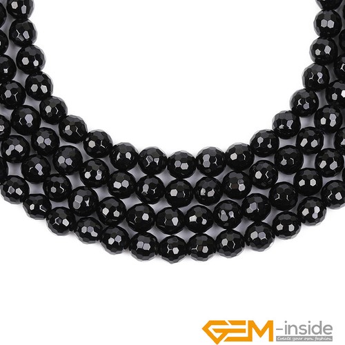Natural Black Agate Onyx Faceted Round Loose Spacer Beads For Jewelry Making 15" - Picture 24 of 60