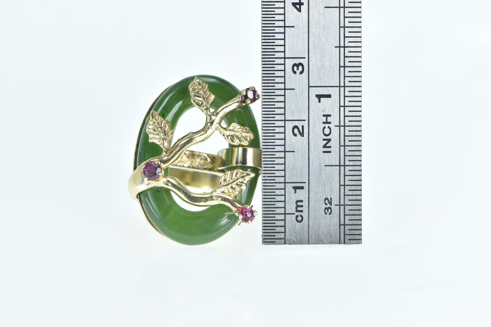 14K Jade Ring Ruby Tree Branch Cherry Blossom Yel… - image 4