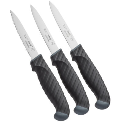 3 Pack Schraf 4'' Paring Knife Set 1 Serrated 2 Smooth Edge Knives TPRgrip Handle