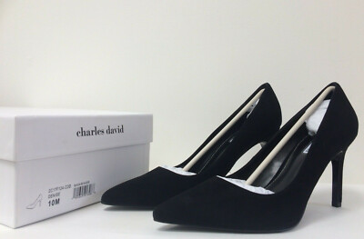 NIB Charles David 10M Denise Pointed Toe Suede Pump ~3.75'' Heel Black New Sz 10M