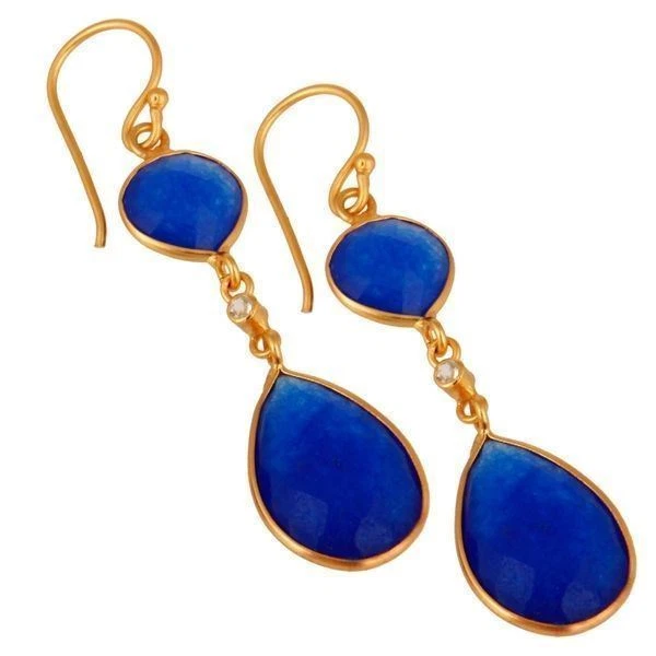 Pendientes colgantes de piedras preciosas de aventurina azul plata 925 para mujer joyería de boda Foto 2 de 3