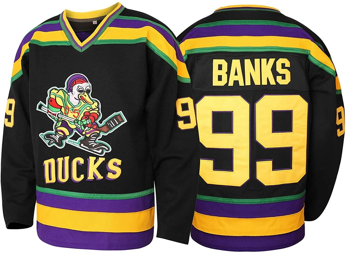 Mens Adam Banks 99# Mighty Ducks Movie Ice Hockey Jerseys Stitched