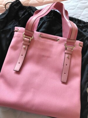 Yves Saint Laurent KAHALA Pink Canvas Leather Tote Bag (No Box) wz