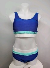 NWT Cupshe Two Piece Bikini Set Size Small-Blue Textured White
