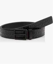 Hugo Boss Belt Gengol-Logo-Em Leather 95cm/36in - Handmade, multi logo, embossed