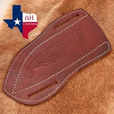 Brown LEATHER ENGRAVED PANCAKE Fixed Blade Knife Belt Sheath Folding Tool Case