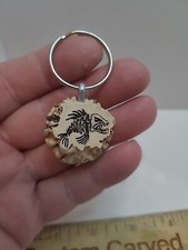 Hand Carved Deer Antler Fish Skeleton Keychain Shed carving Folk Art elk