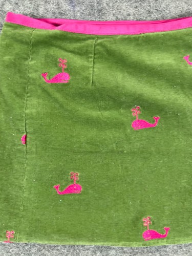 Lilly Pulitzer Wrap Skirt Girls 4 Green Corduroy Pink Whales 1 - Picture 5 of 8