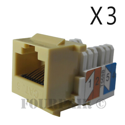 3x Pack Lot CAT6 Network RJ45 Port 110 Punch Down Keystone Snap-In Jack Ivory