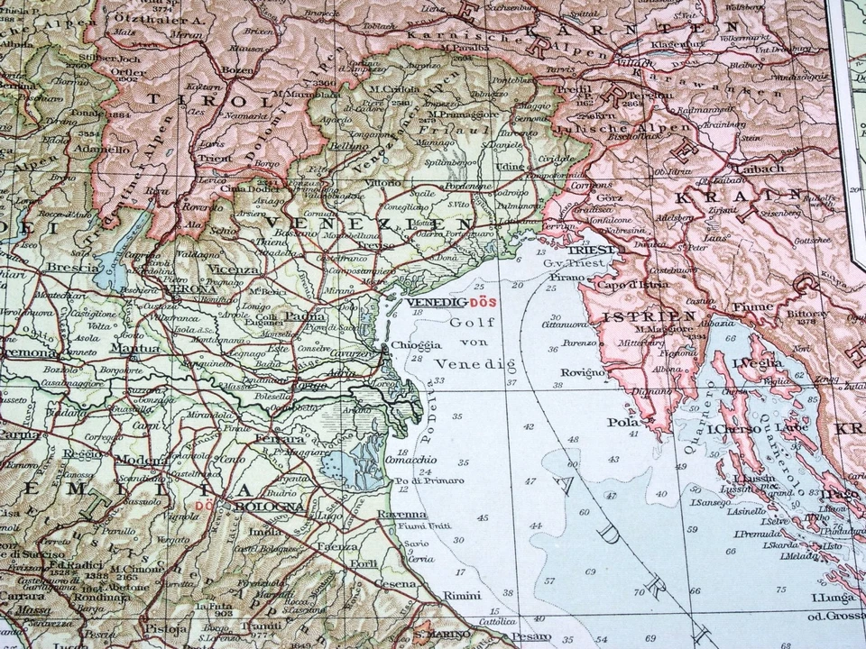 MAPA ANTIGUO ORIGINAL DE ITALIA TOSCANA SICILIA ROMA NÁPOLES VENECIA CALABRIA de 1914 Foto 3 de 4