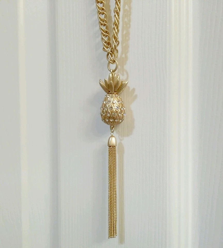 NUEVO CON ETIQUETAS Collar Flamenco 28" Oro Piña Imitación Cristal Diamante Estrás Borla Foto 2 de 4