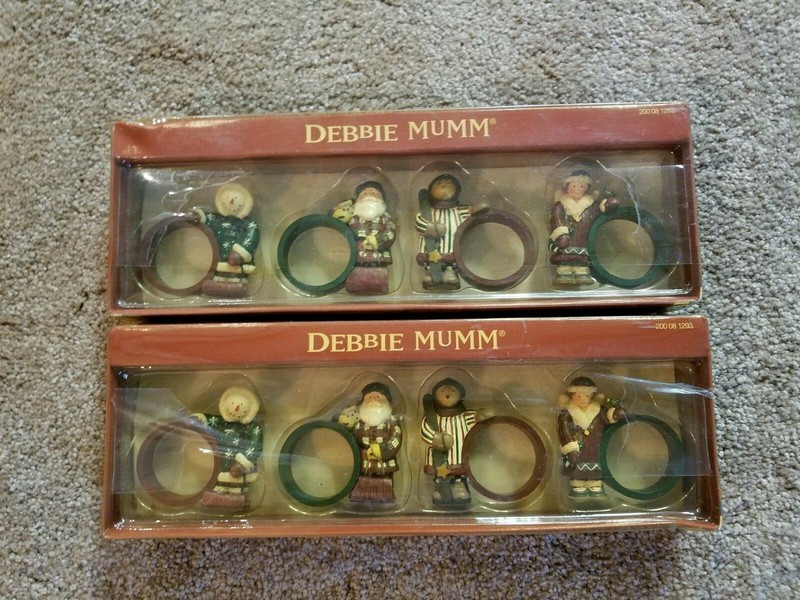 DEBBIE MUMM CHRISTMAS SLEDDING NAPKIN RINGS TWO BOXES YEAR 2000
