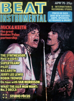 BEAT INSTRUMENTAL MAGAZINE APR 1975 . ROLLING STONES JAGGER RICHARDS FRONT COVER