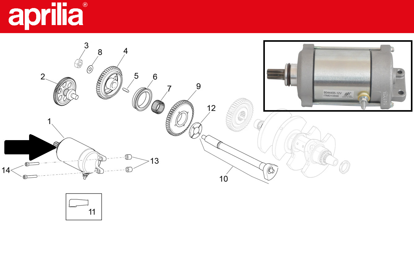 Démarreur d'origine Aprilia RSV4 1000 pièce premium B044495 pour Tuono V4