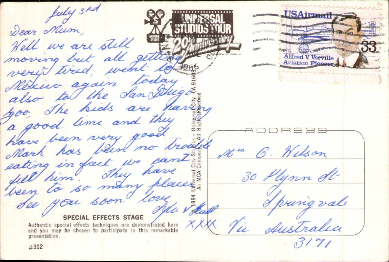 Hollywood Universal Studios Special Effect Stage Postcard. Vintage 1984 Old Card