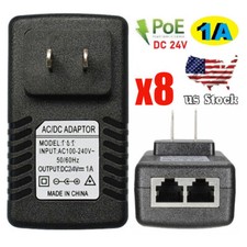 8X POE Injector 24V 1A Wall Plug Ethernet Adapter IP Phone Camera Power Supply