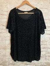 Kori Top Women 2XL Black Velevet Burnout Cheetah Leopard Semi Sheer Plus Stretch