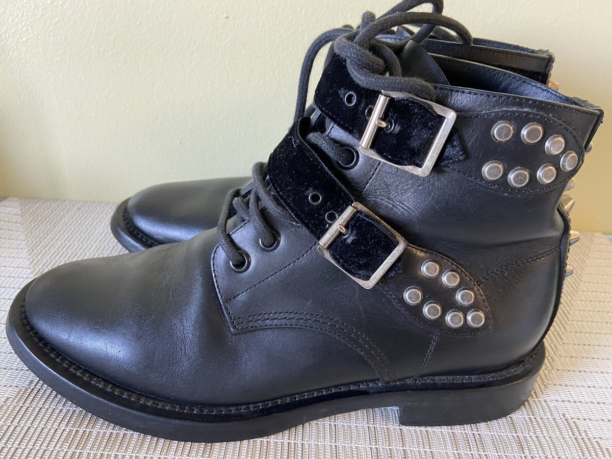SAINT LAURENT Studded short boots Size 37.5 Black Leather