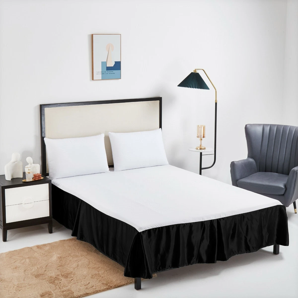 Black satin bed skirt hotsell