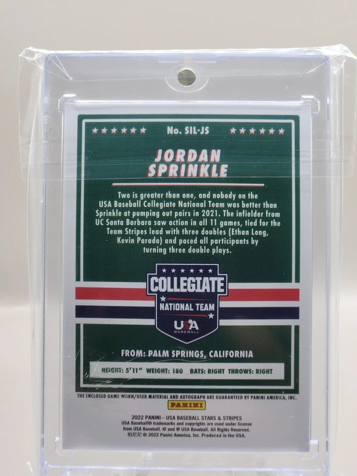 2022 Panini Stars & Stripes Jordan Sprinkle Patch Auto 66/250 USA Team White Sox - Image 2 of 4