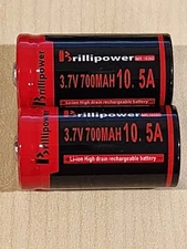 2 x 18350 Brillipower Battery Li-ion 700mAh 3.7v 10.5A HIGH DRAIN Button Top