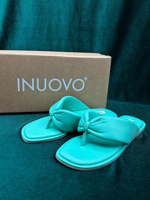 INUOVO Women's EU 38 Slippers Flat Flip Flops Puffy Leather Mint