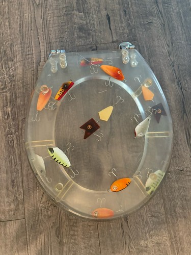 Vintage Fishing Lure Toilet Seat Resin Lucite Clear Unbranded