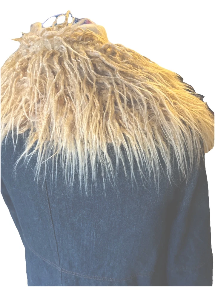 Alpaca Penny Lane Daisy Jones XXL Denim Shearling Boho Trench Coah with Pockets - Image 4 of 4