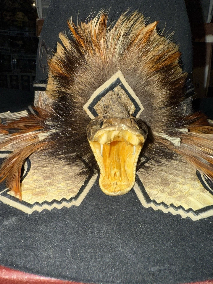 VTG Black 10X Charlie 1 Horse Custom Hat-Rattlesnake Head/Band Pheasant - 7 1/8 - Image 3 of 4