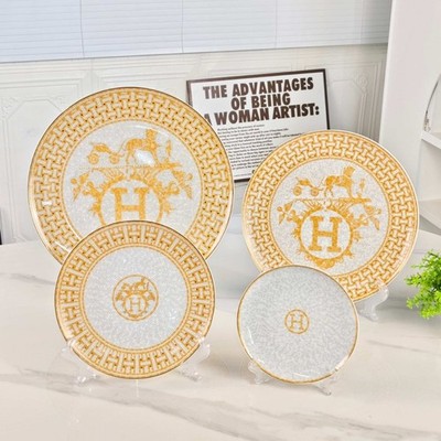 Hermes Mosaique Au 24 Gold Plate Set of 4 Gold And Platinum