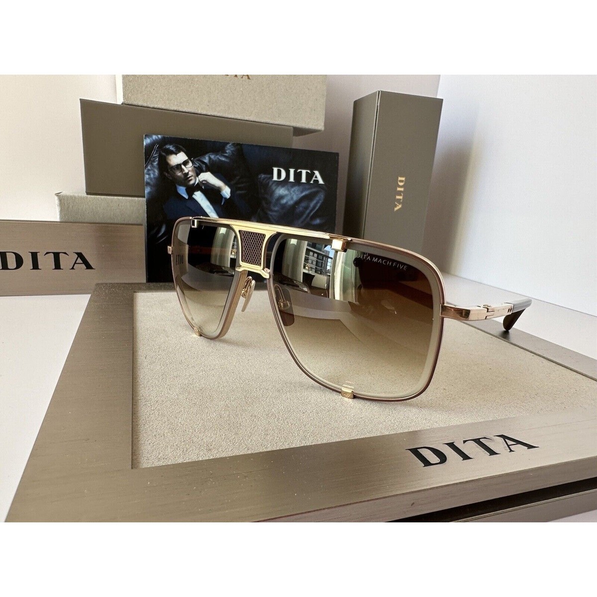 DITA MACH-FIVE DRX-2087-I GLD BRN BRUSHED WHITE GOLD-BROWN