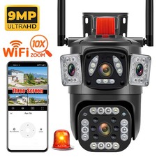 3 Lens 9MP 10X Zoom WiFi Security Camera PTZ Auto Tracking Outdoor 2-Way Audio