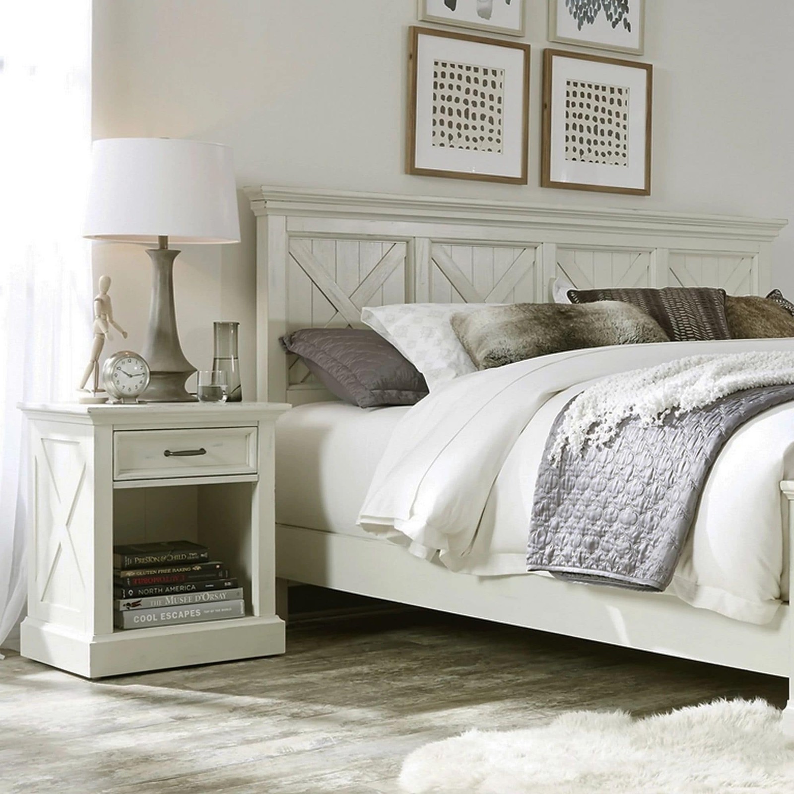 Off-White Seaside Lodge King Headboard Set with White Frame  