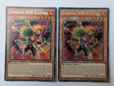 2x Yu-Gi-Oh Elemental HERO Blazeman WSUP-EN032 1st Edition SR EX