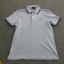 Fred Perry Polo Shirt Mens Medium Light Blue Tipped Collar Cuff Pique Slim Fit