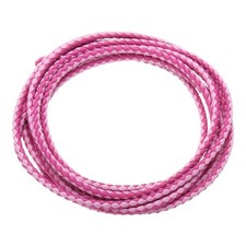 Braided Leather Cords, Round Leather Strap, Necklaces 3mm,2Yards,Rose Red, Pink 
