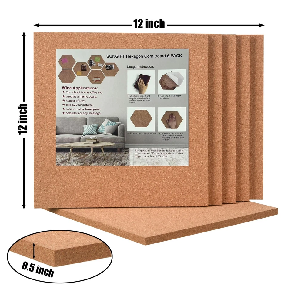 Cork Board 12x12 - 1/2 Thick Square Bulletin Boards 6 Pack Cork Tiles with 50... - Image 3 of 4