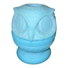 Fenton Blue Satin Glass Owl Fairy Lamp Vintage Candle Holder Art Glass 4”