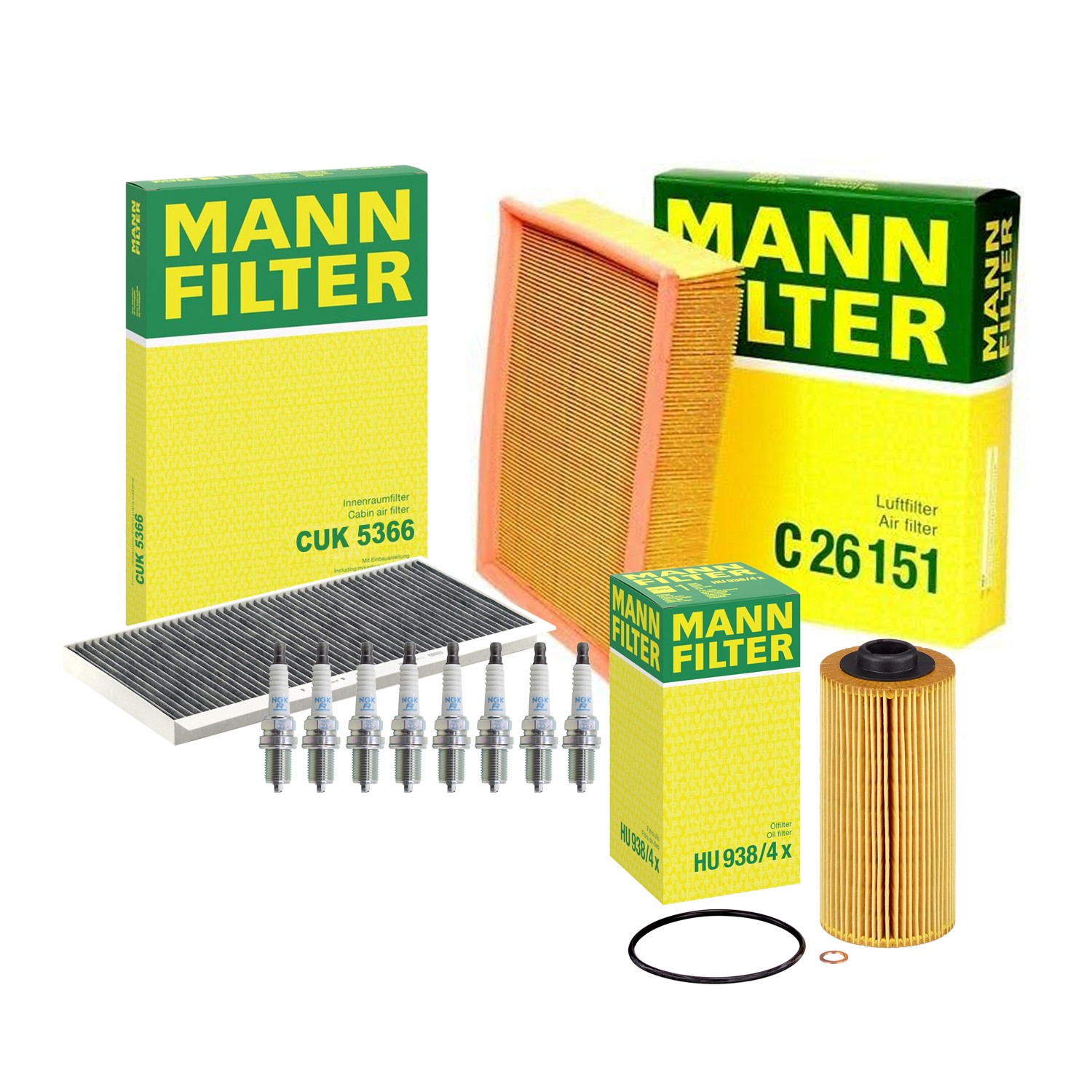 Mann Engine Oil Cabin Air Filter NGK 8 Spark Plugs Kit For BMW E53 X5 V8 M62 Gas