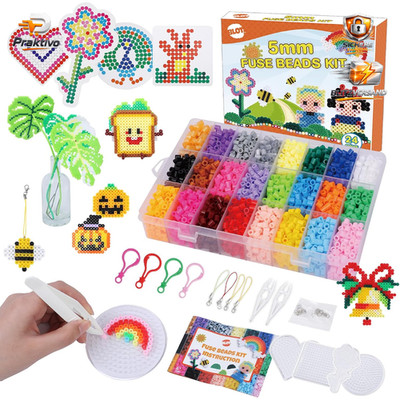 Bügelperlen Set 4000 Teile 24 Farben DIY Steckperlen mit Platte in Organizerbox