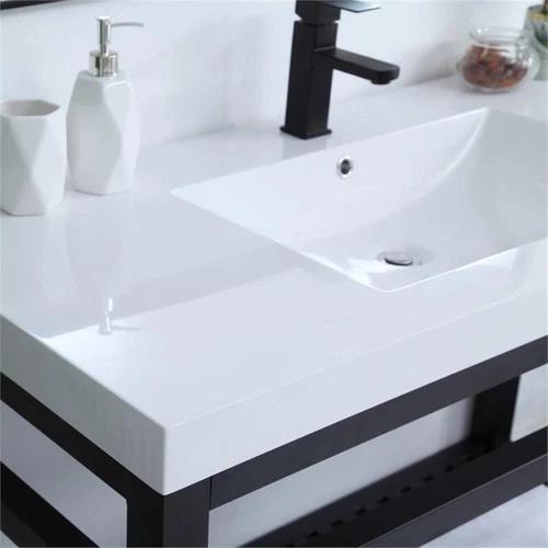 Elegant Decor Raya 48" Single Resin Top Metal Bathroom Vanity in Black - Picture 12 of 14