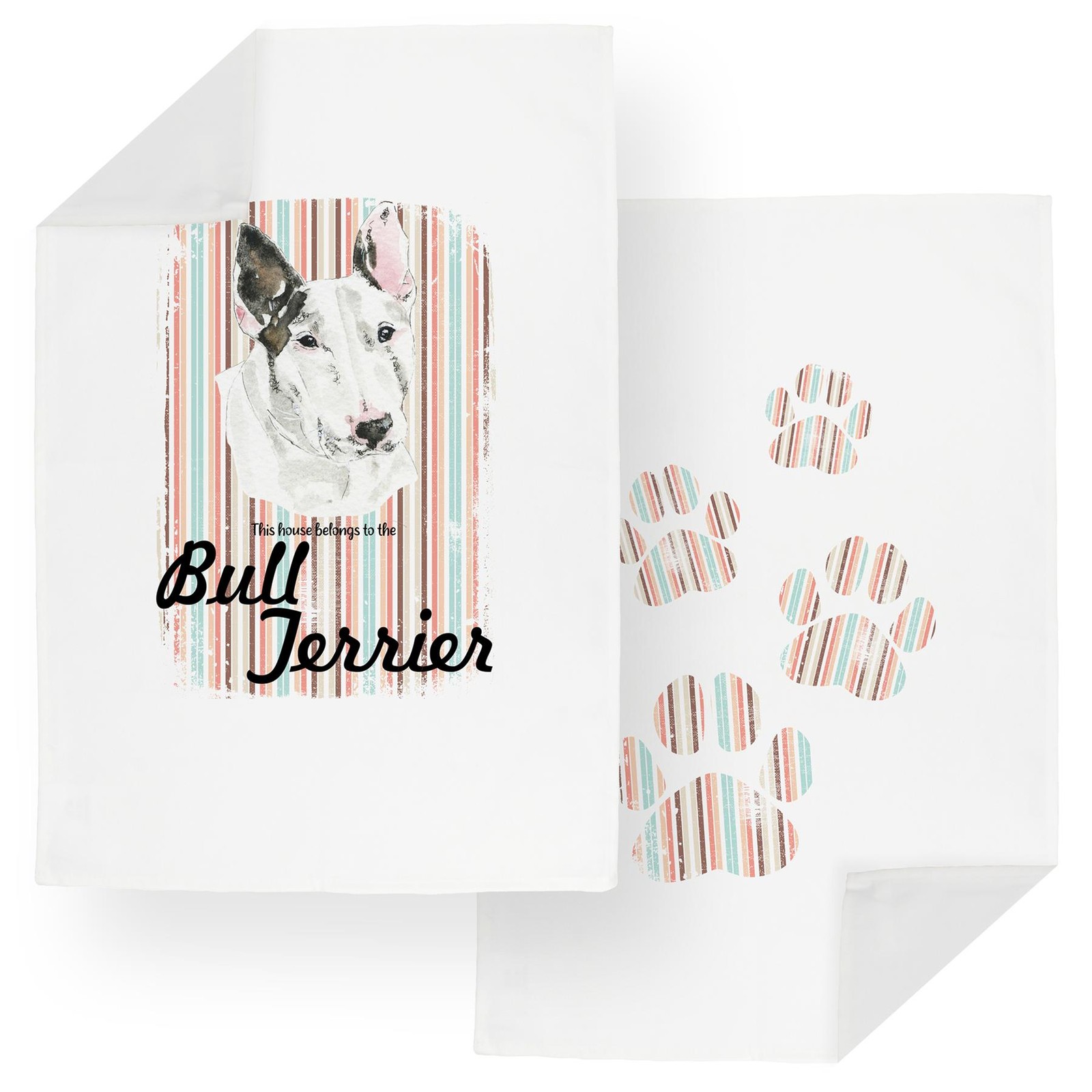 Bull Terrier Tea Towel Set - Novelty Dogs & Paw Prints Kitchen Linens Gifts