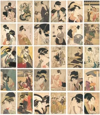 Vintage Art Postcards Set | 30 Postcards | Japanese Artist Kitagawa Utamaro