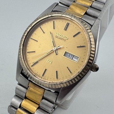 Vintage Seiko Quartz Watch 5Y23-8C4L Men Dual Tone Fluted Bezel