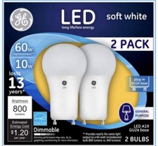 GE LED Soft White Bulb, A19, 800 Lumens, 10-Watt, 2-Pk GU24 BASE