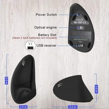 Ergonomic Left Handed Wireless Vertical Mouse 2.4G 3 Adjustable DPI Black