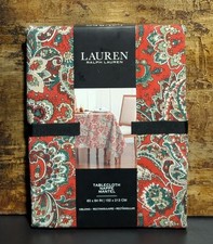 Ralph Lauren Green Red Floral Print Tablecloth 60 X 84 Christmas Holiday NEW