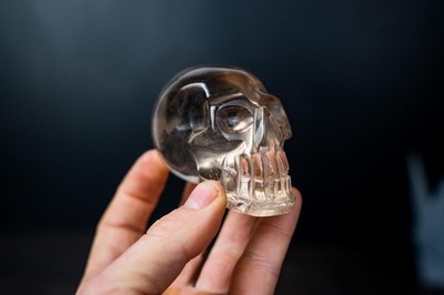 AAA-Grade Smoky Citrine Quartz Skull   Small Hand-Carved Honey Citrine Crystal